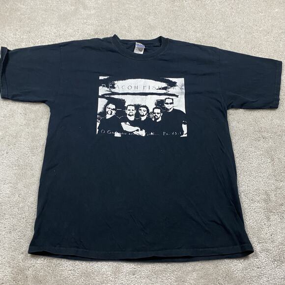 VTG Deacon Fish Fry Shirt Mens XL Black Band Tee Christian Rock Ps 63:1 90s - Picture 1 of 6